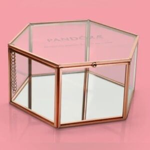 PANDORA Glass Jewelry Storage Box Octagon Copper Collectible Piece 2017 EUC